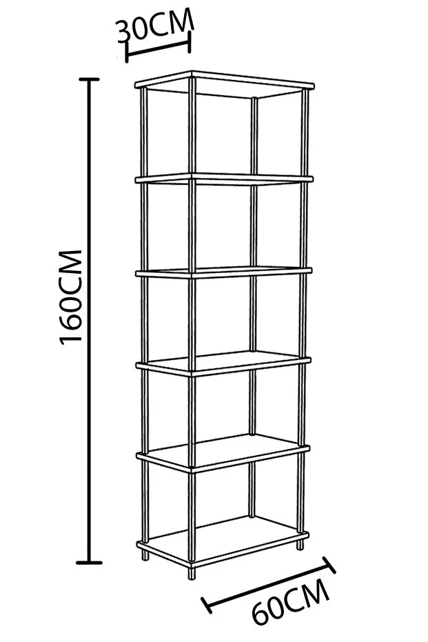 6 Raflı Kitaplık - Kitaplık - 60cm x 30cm x 160cm Kitaplık - Çevir Kur Kitaplık